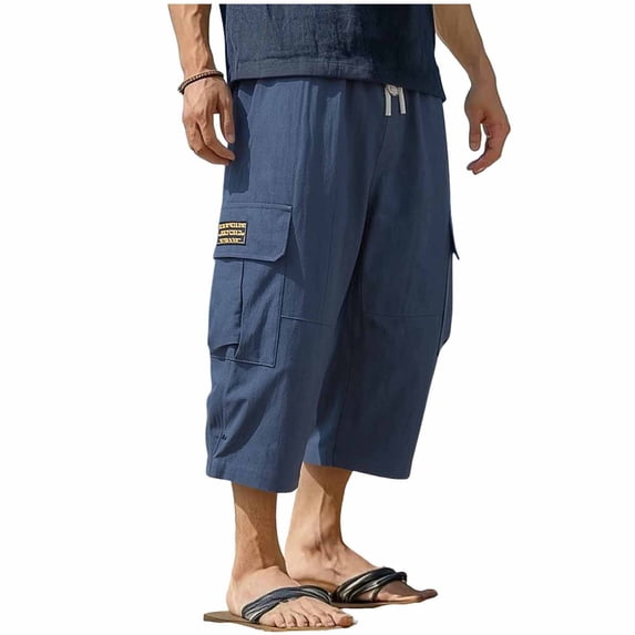 JTSRKL Mens Tapered Cargo Capri Pants Drawstring Elastic Waist Multi Pocket Capris Breathable Stretchy Lightweight Summer Casual Comfort Bottoms