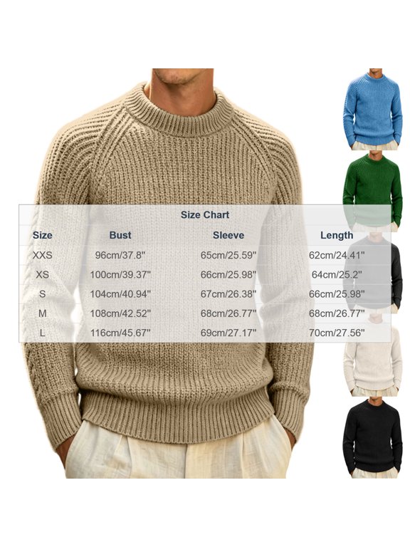 Mens Thick Knit Crewneck Sweaters Thermal Vintage Casual Winter Heavyweight Tops Soft Comfortable Classic Knitwear Outerwear