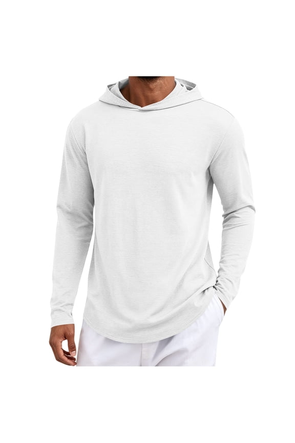 Mens UPF Hooded Shirts Long Sleeve Sun Lightweight Quick Dry Breathable Rash Guard Fishing Hiking Swim Running Athletic Golf Tops