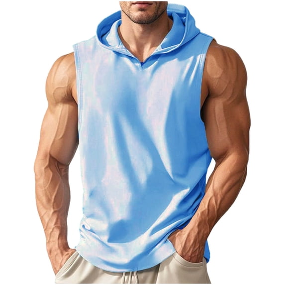 JTSRKL Mens V Neck Sleeveless Hoodies Drawstring Lightweight Breathable Summer Tank Tops Casual Cooling Muscle Gym Active Pullover Tops