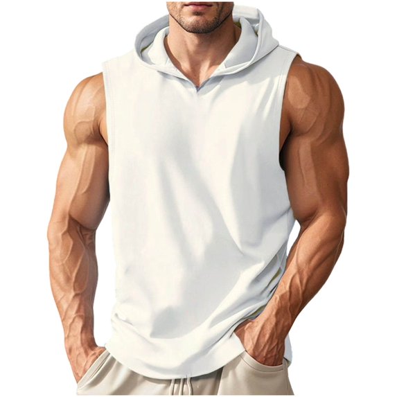 JTSRKL Mens V Neck Sleeveless Hoodies Drawstring Lightweight Breathable Summer Tank Tops Casual Cooling Muscle Gym Active Pullover Tops