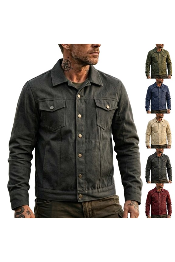 Mens Vintage Washed Denim Jackets Long Sleeve Spliced Retro Structured Workwear Coats Classic Durable Versatile Outerwear Tops