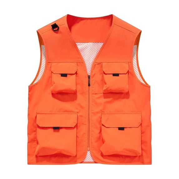 JTSRKL Multi-Pockets Utility Vest for Men Solid Sleeveless V-Neck Zip Front Casual Tops Hiking Fishing Outerwear Functional Versatile Shirts