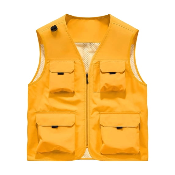 JTSRKL Multi-Pockets Utility Vest for Men Solid Sleeveless V-Neck Zip Front Casual Tops Hiking Fishing Outerwear Functional Versatile Shirts