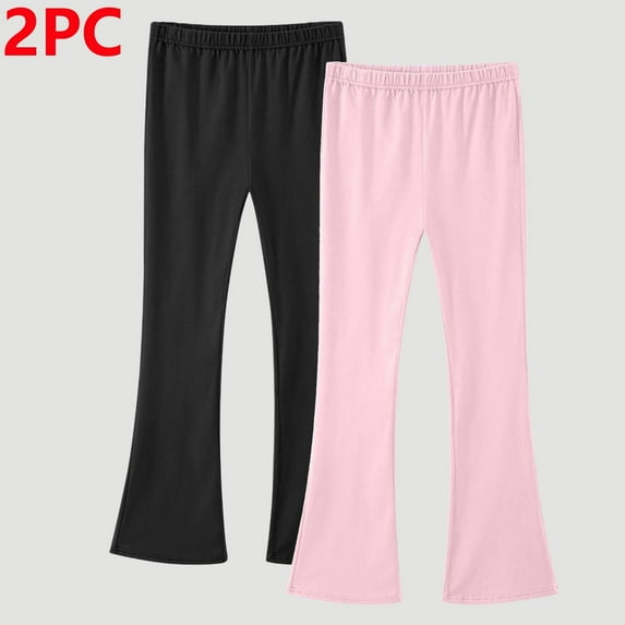 JTSRKL Pack of 2Pcs Girls Flare Leggings Kids High Waist Bell Bottom Pants Cute Teen Girls Stretchy Cotton Sweatpants for Casual & Athletic Mulitcolor#29 13-14 Years