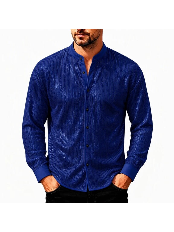 Party Stage Sequin Jackets for Men Long Sleeve Shiny Glitter Casual Daily Shirts Soft Stylish Relaxed Fit Dancing Outerwear