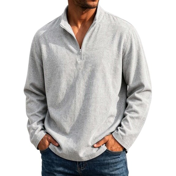 JTSRKL Quarter Zip Washed Sweaters for Men Solid Stand Collar Quarter Zip Long Sleeve Retro Casual Sweatshirts Daily Soft Regular Fit Tops