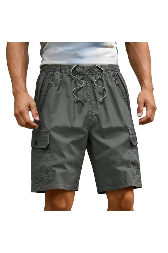 Quick Dry Cargo Shorts for Men Elastic Drawstring Waist Relaxed Loose Fit Trunks Multi Pocket Work Hiking Outdoor Sport Short Pants Army Green M