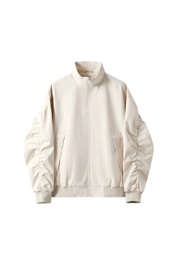 Retro Pilot Bomber Jackets for Men Stand Collar Solid Loose Casual Streetwear Outerwear Midweight Spring Fall Flight Textured Coat