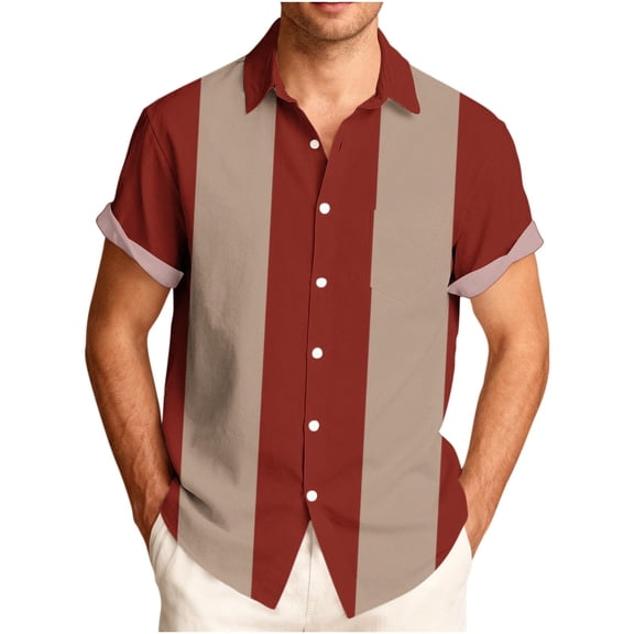 JTSRKL Vintage Bowling Shirts for Men Short Sleeve Button Down Color Block Contrast Casual Summer Beach Shirts with Pocket Multicolor L