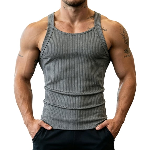 JTSRKL Ribbed Tank Tops for Men Slim Fit Sleeveless Textured Lightweight Breathable Shirts Stretchy Summer Training Beach Soft Fit Wear Tees