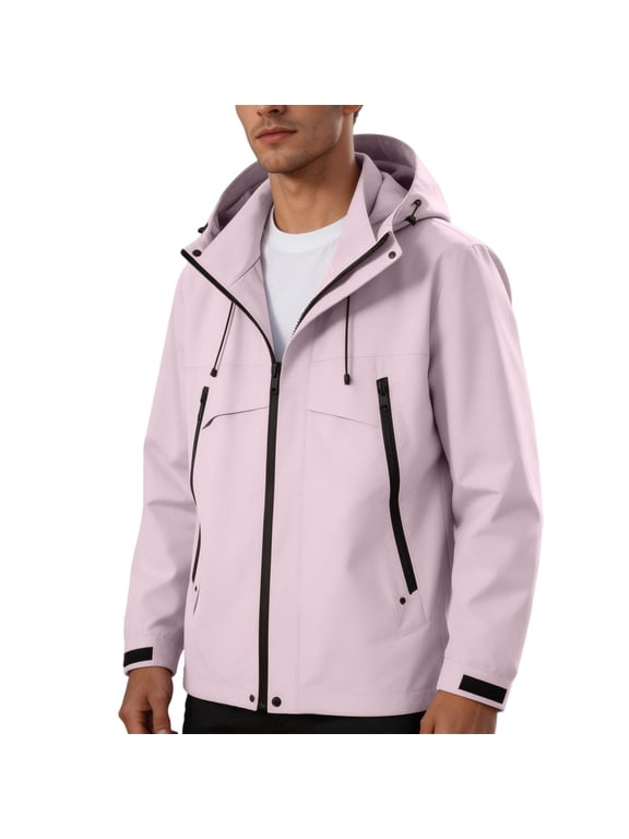 Ski Rainproof Jackets for Men No Lined Soft Shell Hooded Winter Fall Outies Lightweight Outdoor Hiking Daily Camping Fishing Tops Hot Pink S
