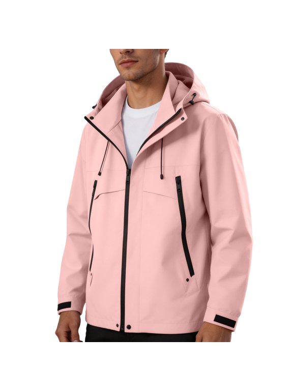 Ski Rainproof Jackets for Men No Lined Soft Shell Hooded Winter Fall Outies Lightweight Outdoor Hiking Daily Camping Fishing Tops Pink S