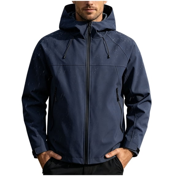 JTSRKL Solid Windproof Jackets for Men Lightweight Softshell Fleece Lined Outdoor Hiking Coats Hidden Pockets Travel Daily Camping Tops Dark Blue XXXL