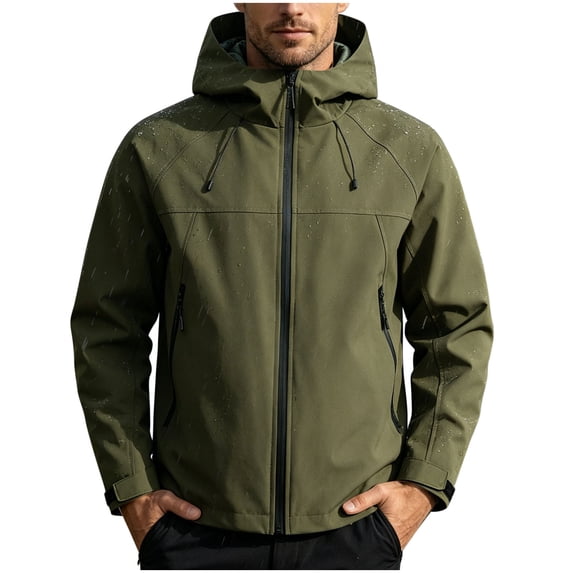 JTSRKL Solid Windproof Jackets for Men Lightweight Softshell Fleece Lined Outdoor Hiking Coats Hidden Pockets Travel Daily Camping Tops Army Green M