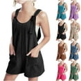 thumbnail image 1 of JTSRKL Summer Short Romper for Kids Girls Loose Fit Overalls Casual Solid Color Adjustable Tie-Up Front Knot Sleeveless Jumpsuit with Pockets Brown 5-6 Years, 1 of 5