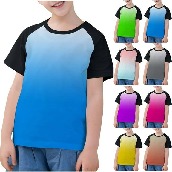 JTSRKL Teen Girl Summer T-Shirs Casual Tie Dye Gradient Print Summer Raglan Short Sleeve Crewneck Tees Shirt Tops Loose Fit Preppy Fashion Outfit Clothes Blue 3-4 Years