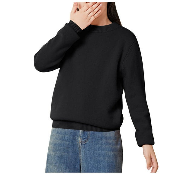 JTSRKL Teen Girls Long Sleeve Plush Velvet Warm Sweaters Casual Fall Winter Mock Neck Basic Pullover Jumper Tops Loose Oversized Fleece Coat Black 8-9 Years