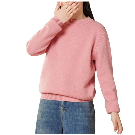 JTSRKL Teen Girls Long Sleeve Plush Velvet Warm Sweaters Casual Fall Winter Mock Neck Basic Pullover Jumper Tops Loose Oversized Fleece Coat Pink 8-9 Years