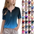 thumbnail image 1 of JTSRKL Teen Girls Ombre Tops Lightweight Casual Tie Dye Gradient Print Summer Short Sleeve Button V Neck Henley Shirts Trendy Cotton Tunic Blouse Gray#02 3-4 Years, 1 of 6