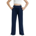 thumbnail image 1 of JTSRKL Teen Girls Wide Leg Sweatpants Cute Kids Casual Smoked High Elastic Waist Baggy Pants with Pockets Navy 7-8 Years, 1 of 9