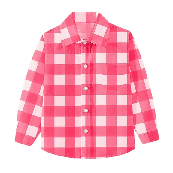 JTSRKL Toddler Kids Boys Plaid Button Down Shirts Lightweight Roll Up Long Sleeve Cotton Spring Fall Shirt Casual Tops with Pockets Hot Pink 2-3 Years