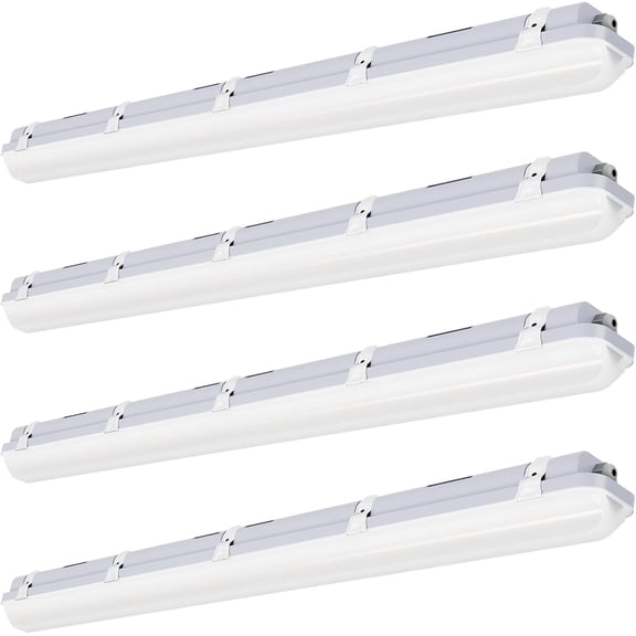 JTT 4FT LED Vapor Tight Light, 60W/50W/40W IP65 Waterproof LED Outdoor Indoor Shop Light 6000K/5000K/4000K CCT, Vapor Proof Fixture for Garage Shop Basement Barn Car-Wash, 4-Pack ETL Listed