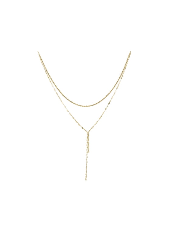 10K Yellow Gold Rope & Petali Chain Layered 18 Necklace