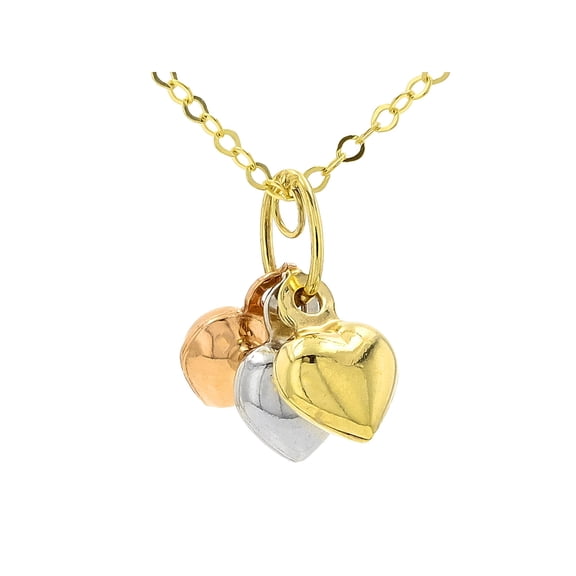 JTV 10k Tri-Color Triple Heart Pendant with 18" Chain