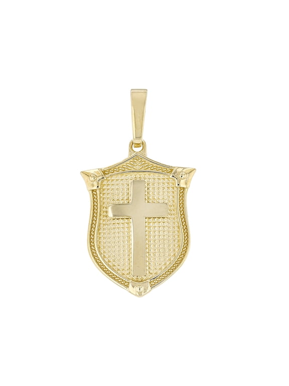 10k Yellow Gold Cross on Shield Pendant