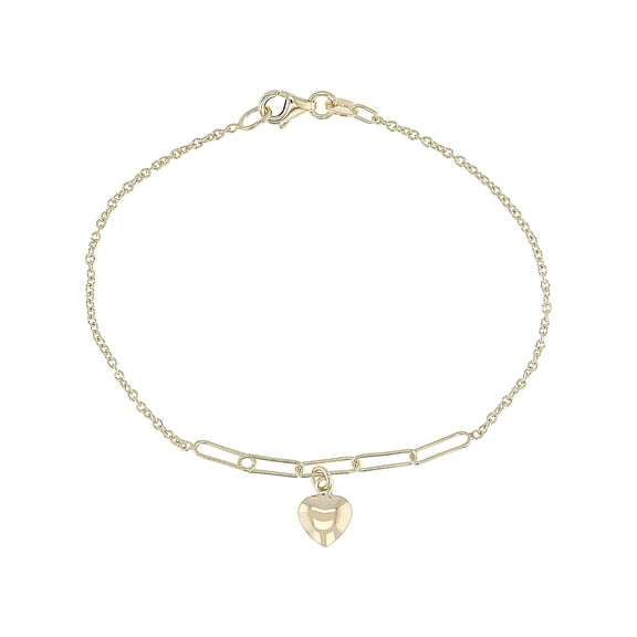 JTV 10k Yellow Gold Puff Heart Charm Bracelet