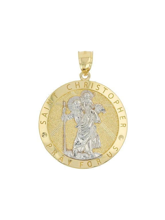 10k Yellow Gold and Rhodium Plated St. Christopher Two-Tone Medal Pendant