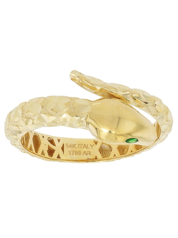 14K Yellow Gold Green Enamel Snake Bypass Ring