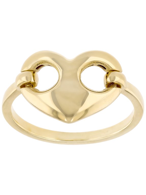 14k Yellow Gold Heart Mariner Link Ring