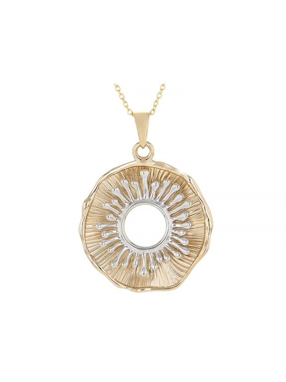 14k Yellow Gold Two-Tone Sunray Pendant with Chain