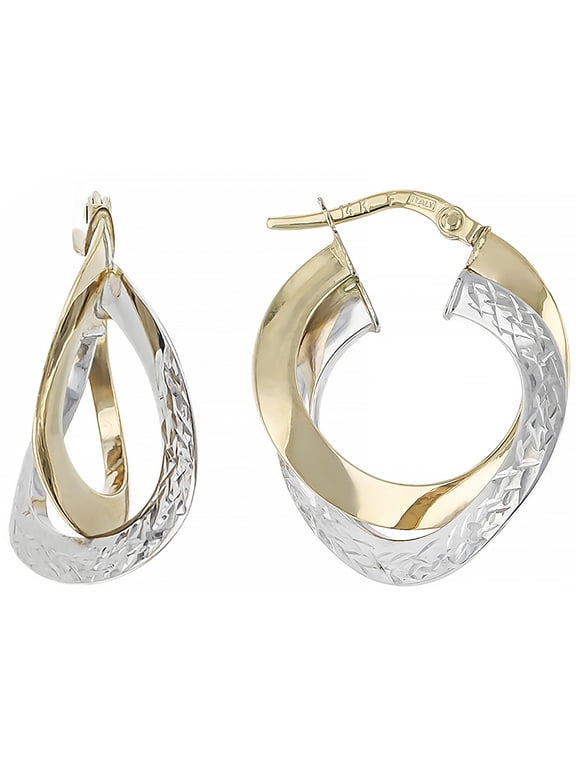 14k Yellow and White Gold 0.96 Inch Interlocked Hoop Earrings