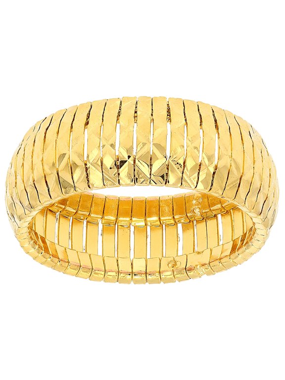 18K Yellow Gold Over Bronze Diamond Cut Omega Band Ring