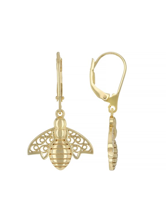 18K Yellow Gold Over Sterling Silver Bee Leverback Earrings