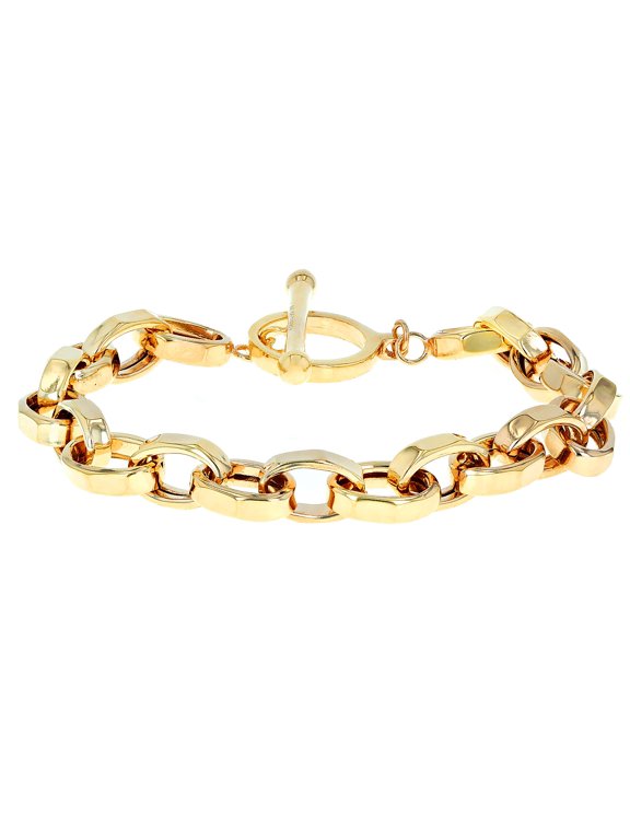 18k Yellow Gold Over Sterling Silver Two-Tone 8mm Rolo Link Bracelet