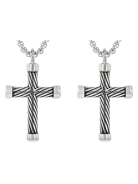 Stainless Steel Cross With Chain Set Of 2 Pendants