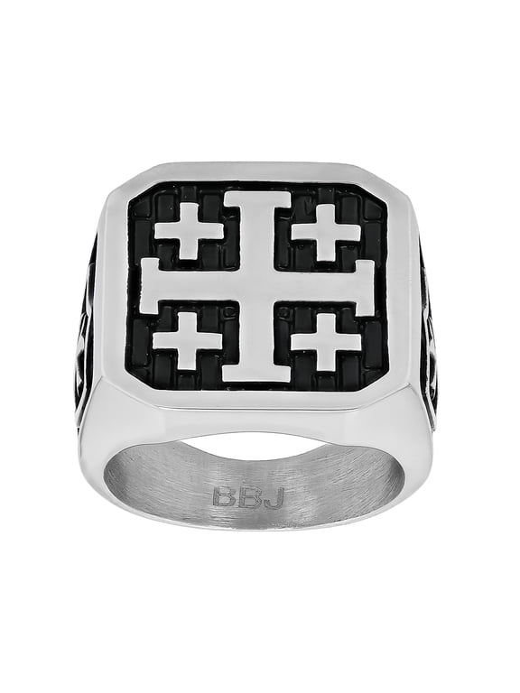 Stainless Steel Jerusalem Cross Signet Ring