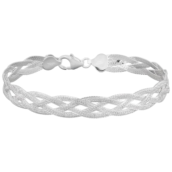 JTV Sterling Silver Over Bronze Diamond Cut Braided Herringbone Bracelet