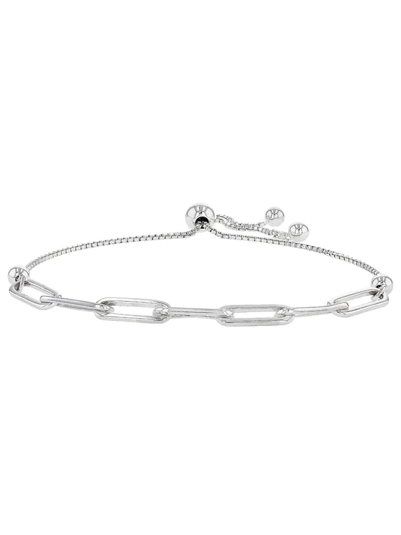Sterling Silver Polished Paperclip Adjustable Bolo Bracelet