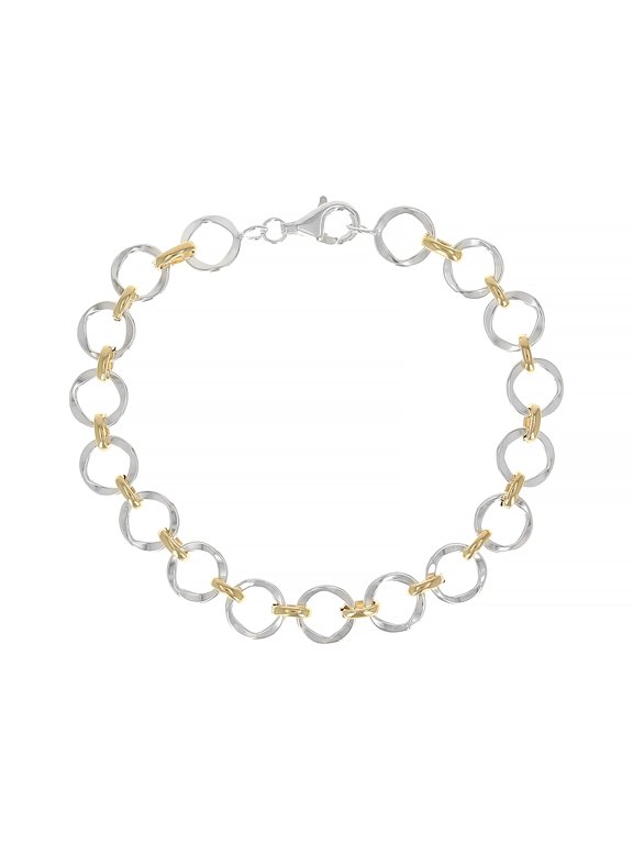 Sterling Silver and 18k Yellow Gold Over Sterling Silver Two-Tone 8.5mm Circle Link Bracelet