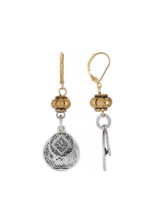 Two-Tone Shield Charm Dangle Earring