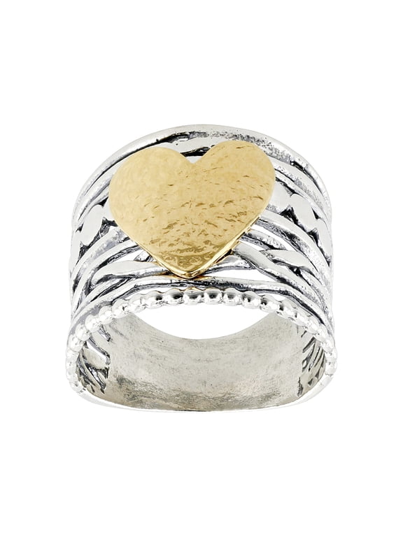 Two Tone Sterling Silver & 14k Gold Over Silver Heart Ring