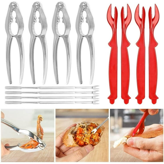 JTWEB 12Pcs Seafood Tools Crab Crackers Nut Cracker Forks Set Opener Shellfish Lobster