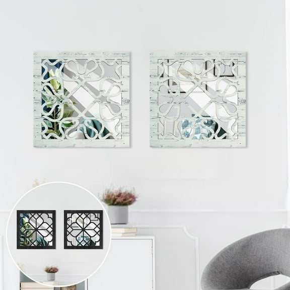 JTWEB 2Pcs Square Wall Mirror Decor ,Vintage Rustic Square Mirror ,Wall-Mounted Mirrors , 30x30cm Wood Wall Mirrors Set for Living Room Bathroom Bedroom