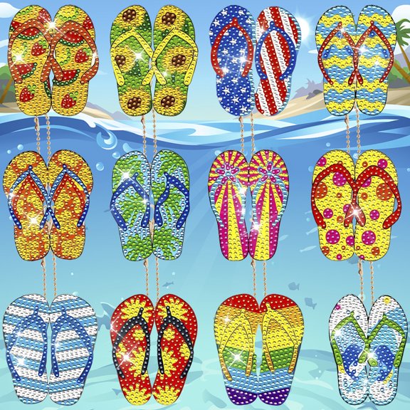 JTWEEN 12Pcs DIY Diamond Keychain Kits 5D Cute Summer Beach Diamond Art Painting Keychain DIY Rhinestone Keychain Pendant Double-Side Diamond Art Key Rings for Beginners Birthday Gifts Girls Boys