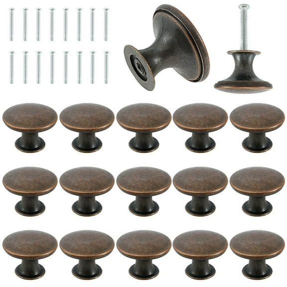 JTWEEN 16pcs Retro Cabinet Knobs Round Mushroom Cupboard Door Pull Knob Zinc Alloy Dresser Knob Single Hole Drawer Handle Knob with 16 Screws for Furniture Kitchen Cupboard Closet Wardrobe Decoration